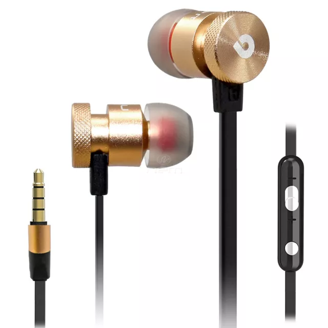 Gold Black Super Bass Noise Isolating Earphone Volume Control and Mic. Headset