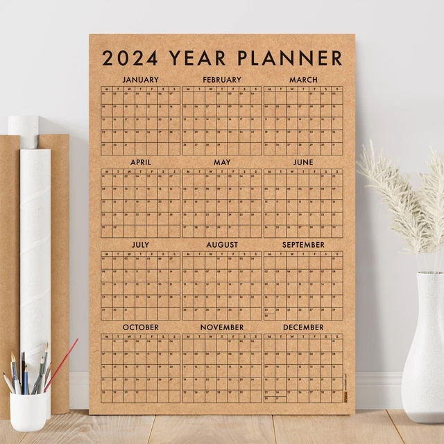 KRAFT PAPER 2024 Year Planner, Minimal 2024 Wall Calendar, MONDAY Start