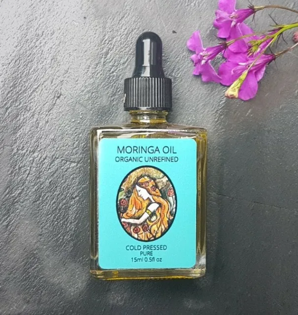 Moringa Oil Certified 100% Organic 15ml Cold Pressed. Glass Dropper Bottle