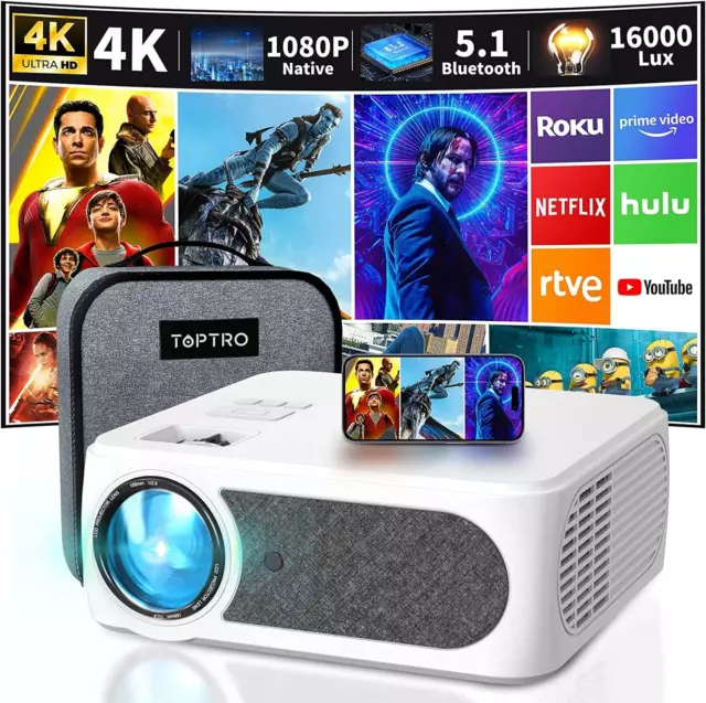 TOPTRO Projector WiFi Projector 9500Lumens Support 1080P Outdoor Movie  Proyector Portable LED Bluetooth Projectors