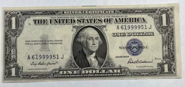 Series 1935 F One Dollar $1 Blue Seal Silver Certificate Note US federal bill