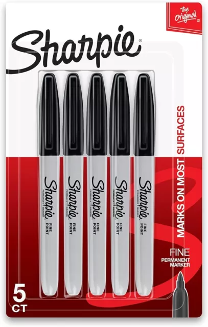 Sharpie Permanent Marker, Fine Point, Black, Pack 5 Count (Pack of 1), Black