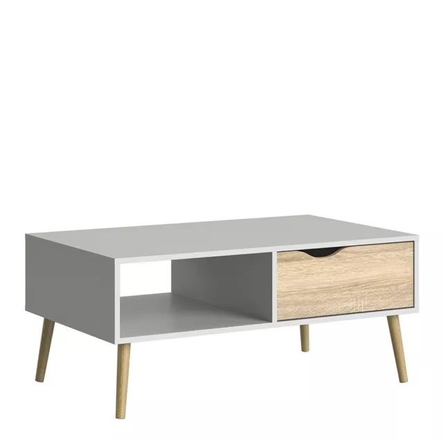 Coffee Table 1 Drawer 1 Shelf Living Room Furnicture, White/Matt Black, Oak