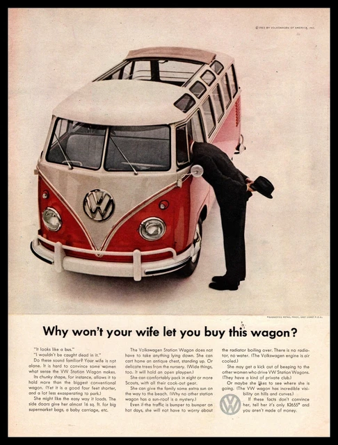 1962 Volkswagen Type 2 Bus "Why Won't Your Wife Let You Buy It?" VW Van Print Ad