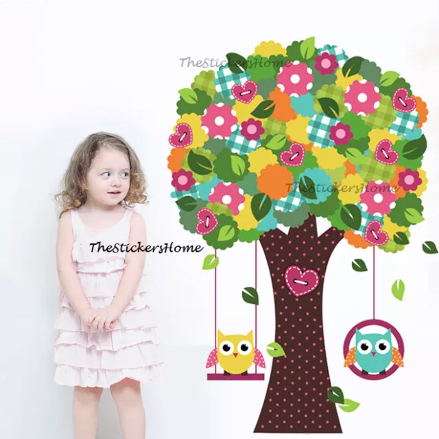 Bunte Blume Baum Eule Schaukel Wandaufkleber Kunst Aufkleber Kinderzimmer Baby Kinder Dekor 2