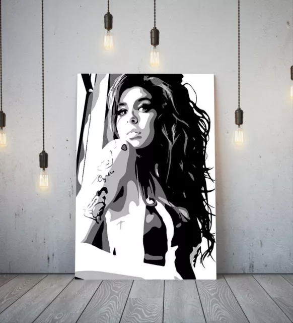 Musician Amy Winehouse -Deep Framed Canvas Wall Art Picture Paper Print- Black
