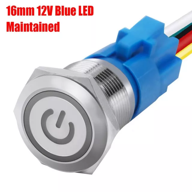 16 mm 12 V DEL bouton-poussoir interrupteur d'alimentation verrouillage en acier