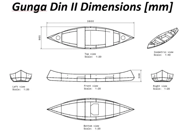 GUNGA DIN 2 - Canadian Style Kayak/Boat/Canoe - PLYWOOD KIT. 3.8m [12' 6"] Long 3