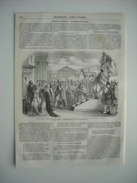 Gravure 1845. Theatre-Français. Virginie. A-Propos Dramatique, Melle Rachel.....