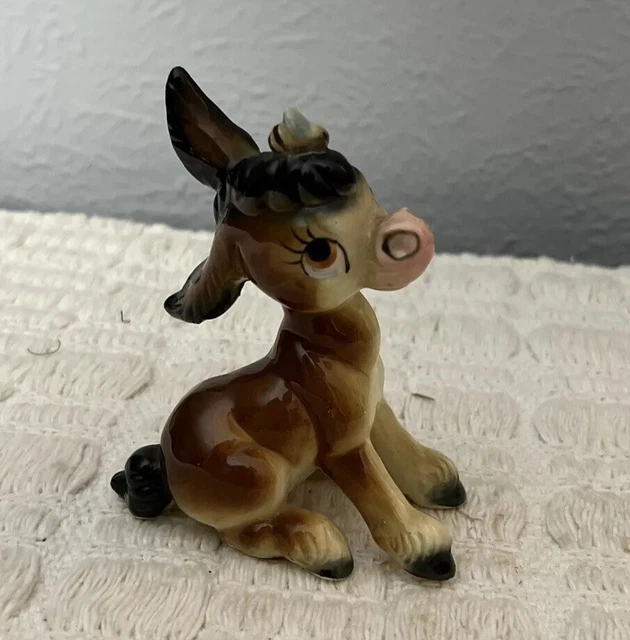 Vintage Ceramic Donkey With Bee on his head whimsical Figurine