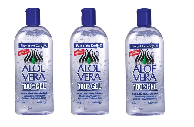 Fruit Of The Earth 100% Pure Aloe Vera Gel Moisturize Sunburn Skin 12oz 3 Pack