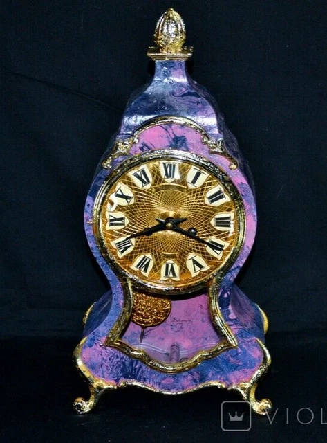 Vintage Table Clock Mantel Mechancial Wood Schmid Schlenker Fabrik Boulle 20th. Vintage Table Clock Mantel Mechancial Wood Schmid Schlenker Fabrik Boulle 20th.