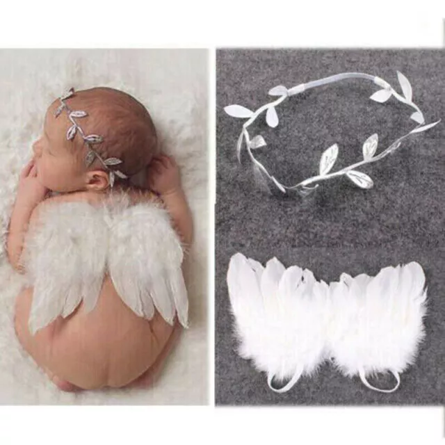 Girls Newborn Baby White Angel Wings Leaves Headband Photo Photography Props NEW