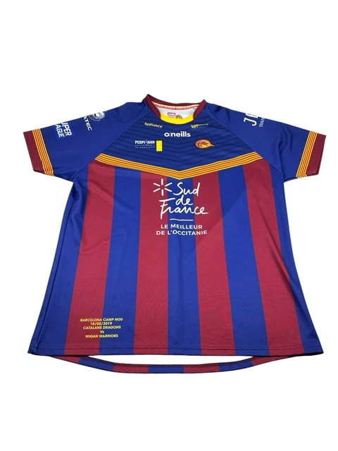 MAILLOT RUGBY À XIII DRAGONS CATALANS signé dédicacé vintage O'NEILLS 9 10 ans EUR 42,90 - FR