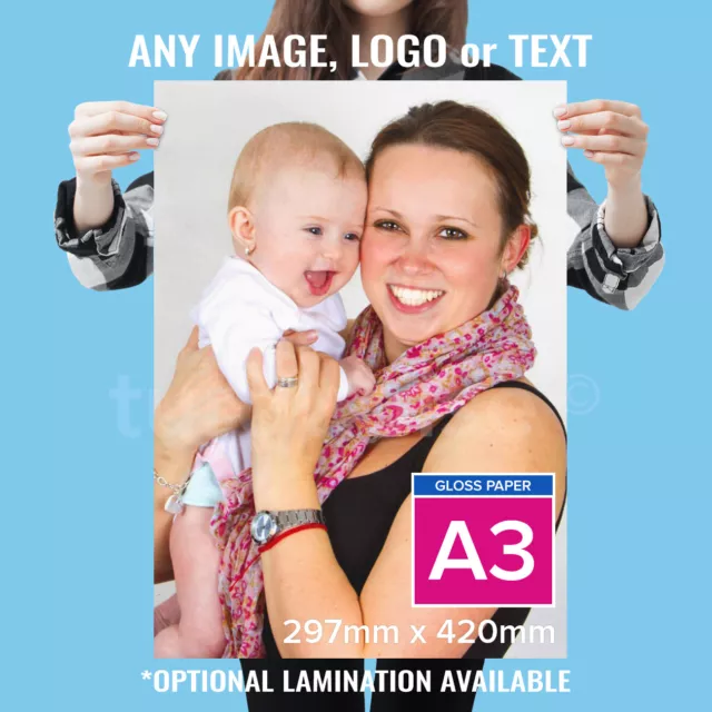 A3 Personalised Photo Print Laminated Picture Image Print Gift Poster Art 260gsm