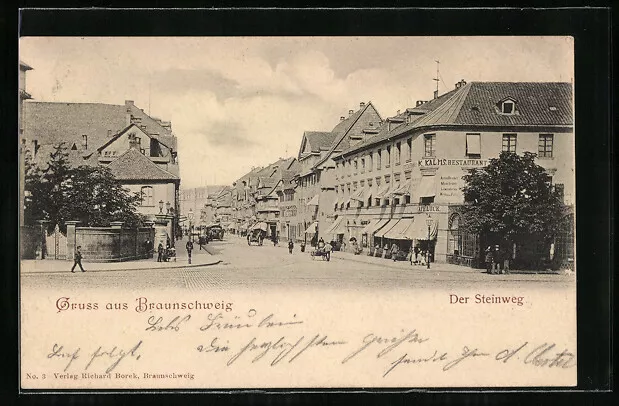 Ansichtskarte Braunschweig, Restaurant K. Kalms am Steinweg 1902
