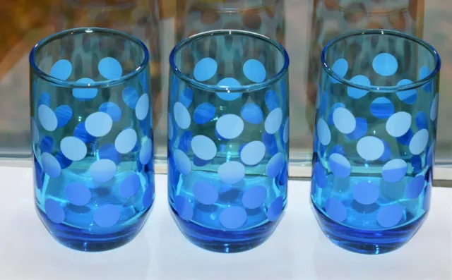 Vintage Cobalt Blue Polka Dot on Cerulean Blue Drinking Glasses MCM Juice 3