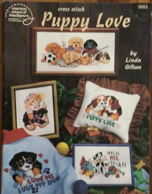 American School of Needlework cross stitch pattern called ' PUPPY LOVE '...