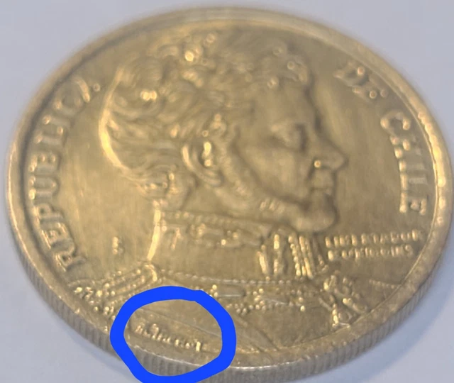 2010 Chile 10 Pesos Coin KM228.2 VARIANT W/FR. THENOT SIGN. US SELLER