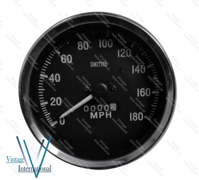Speedometer Smiths Replica Black Face 100 Mm Dia M18x1.5 Thread 180 Mph @US