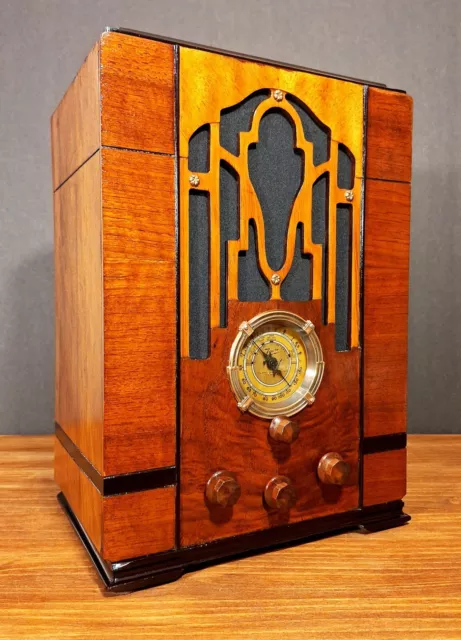 Old Antique Wood Zenith Vintage Tube Radio - Restored Working Art Deco Tombstone