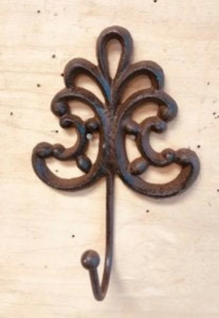 Antique Cast Iron Wall Hooks Brown Flower Style Coat Hat Towel Hanging Rustic