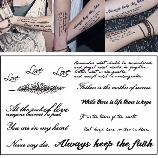 2 piezas Pegatina extraíble Temporal Tatuaje Inglés Palabra Arte Corporal Tatuajes Waterpr ZR