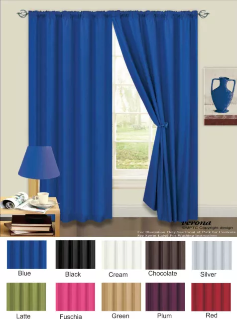 Plain Curtains Thermal Backed Light Reducing Curtains Ready Made 10 Colours