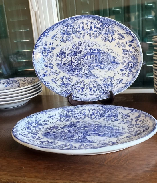 2 plats de service ovales en terre de fer 💙 CP CBM 💙 Transferware 💙