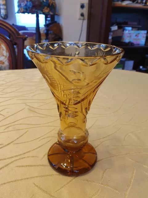 Antike Art Deco Kristall Vase Handgeschliffen 30er Jahre  BERNSTEINFARBEN!!!