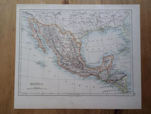 1893 W & A.K. Johnston map of Mexico with West India Islands on reverse