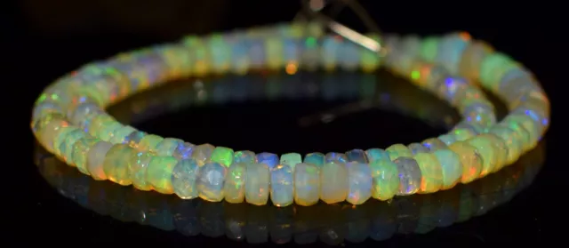 Strand 8" Fire Natural ++Opal Ethiopian Faceted Roundel Gemstone Beads 4-7mm