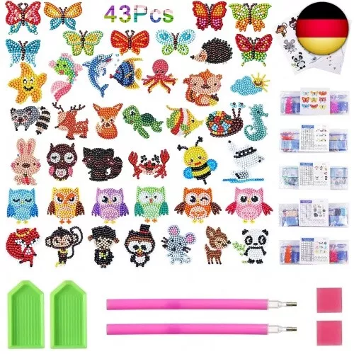 5D Diamond Painting Kinder Set, 43 Stück DIY Anfänger Diamant Malerei Aufkleber