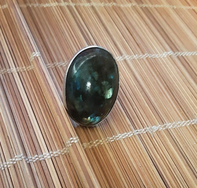 Anello Argento.925 Labradorite  Anni '90 Grande