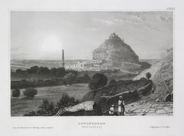 1840 Akhtarabad Dowlutabad Teheran Iran Asien Asia Ansicht Stahlstich engraving