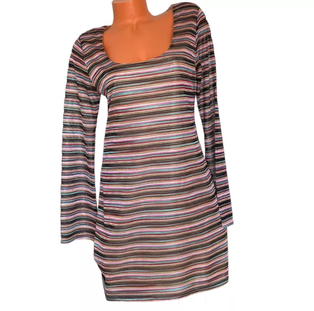 After Party by Nasty Gal Dress Sz Large 70’s Striped Lg Slv Dress Stretch Lined