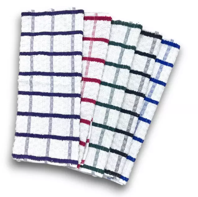 Extra Large Jumbo Terry Multi T-Towel Kitchen Dish Big Check 100% Cotton Pack 10