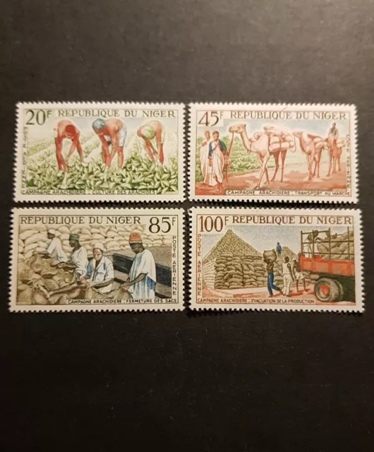 Timbre Niger Campagne Arachidière Poste Aérienne N°31/34 Neuf ** Luxe Mnh 1963