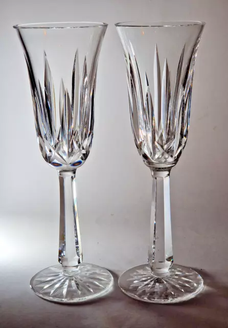 Waterford Crystal - Ballyshannon No Ledge - 2 Champagne Flutes 8 1/2" Signed