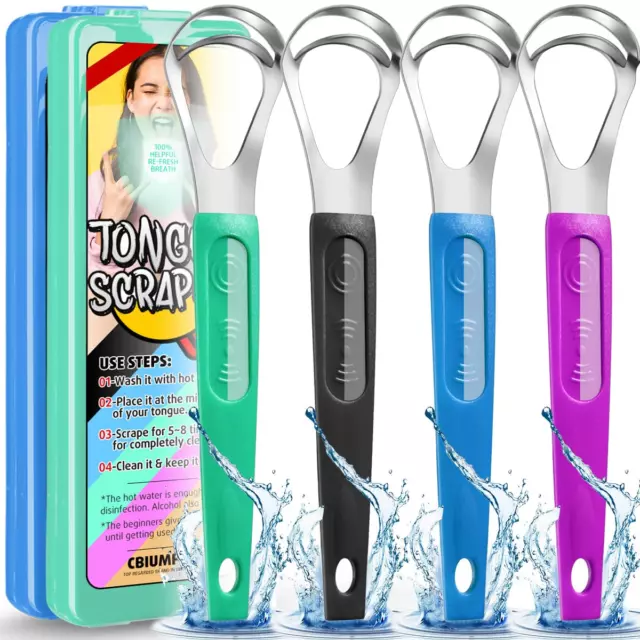 Tongue Scraper for Kids, Teens (Age 7-18), 4 Pack Durable Stainless Steel Tongue