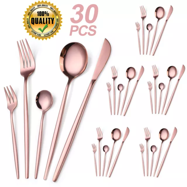 Cutlery Set Stainless Steel 30 Piece 6 Person Tableware Forks Spoons Rose Gold