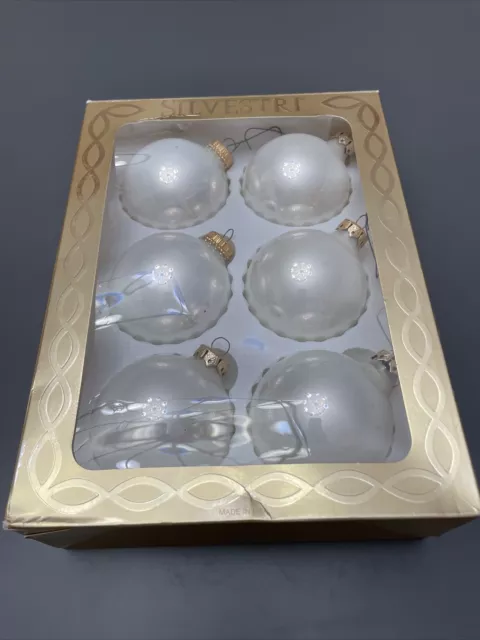 Set 6 Vintage Magic of Silvestri Rauch Christmas Ornament White Glass Made USA