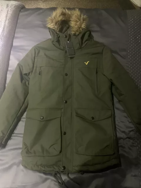 Men Olive Voi Parka Padded Fleece Fur Hood Winter Lined Jacket Heavy Warm Coat