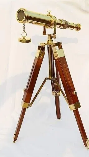 Adjustable tripod Antique-Style Wood Tripod Solid Shiny Brass Telescope Handmade