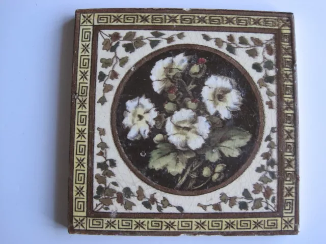 Antique Victorian Transfer Print & Tint Floral Tile - T.a.simpson C1870 - 1900