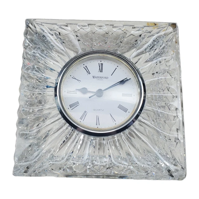 VINTAGE WATERFORD CRYSTAL Glass Table Desk Clock Square Heavy Father's