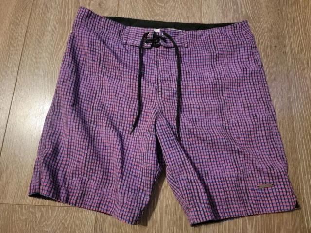 Parke & Ronen Swim Trunks Mens 30 Plaid Lined Shorts Adjustable Waist Purple