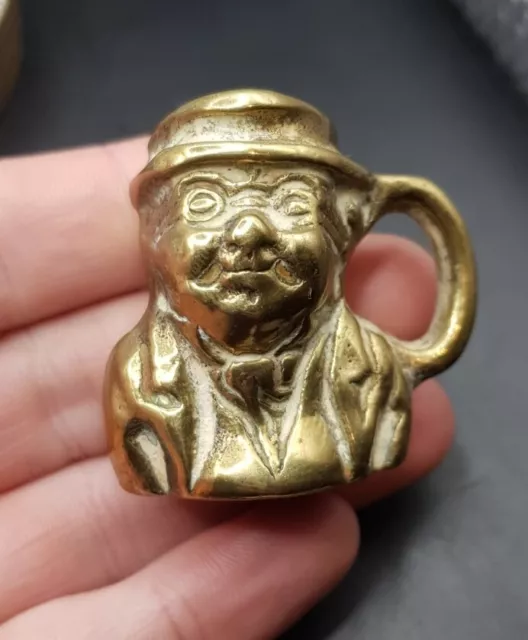 Small Old Vintage Miniature  Solid BRASS Mr Pickwick TOBY JUG Display Piece