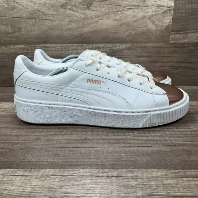 Puma Basket Platform White Gold Womens US Size 11 EUR 42.5 366169 03 Sneakers