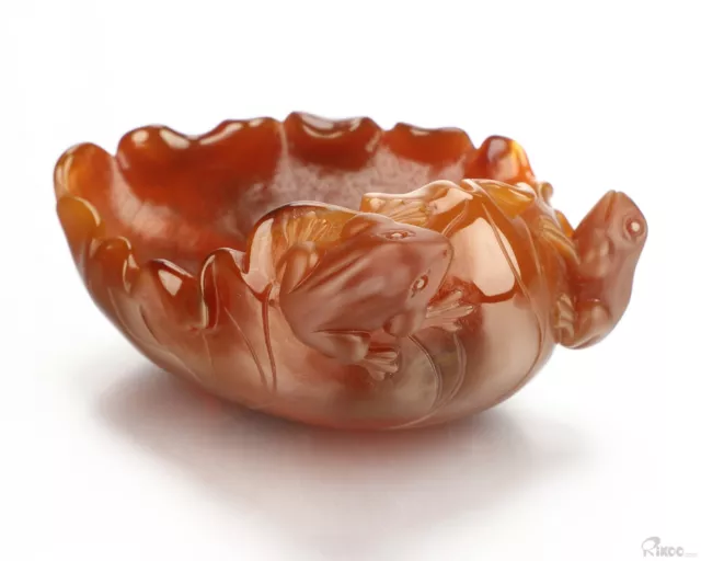 3.4" Carnelian Hand Carved Crystal Bowl and Frog, Crystal Healing